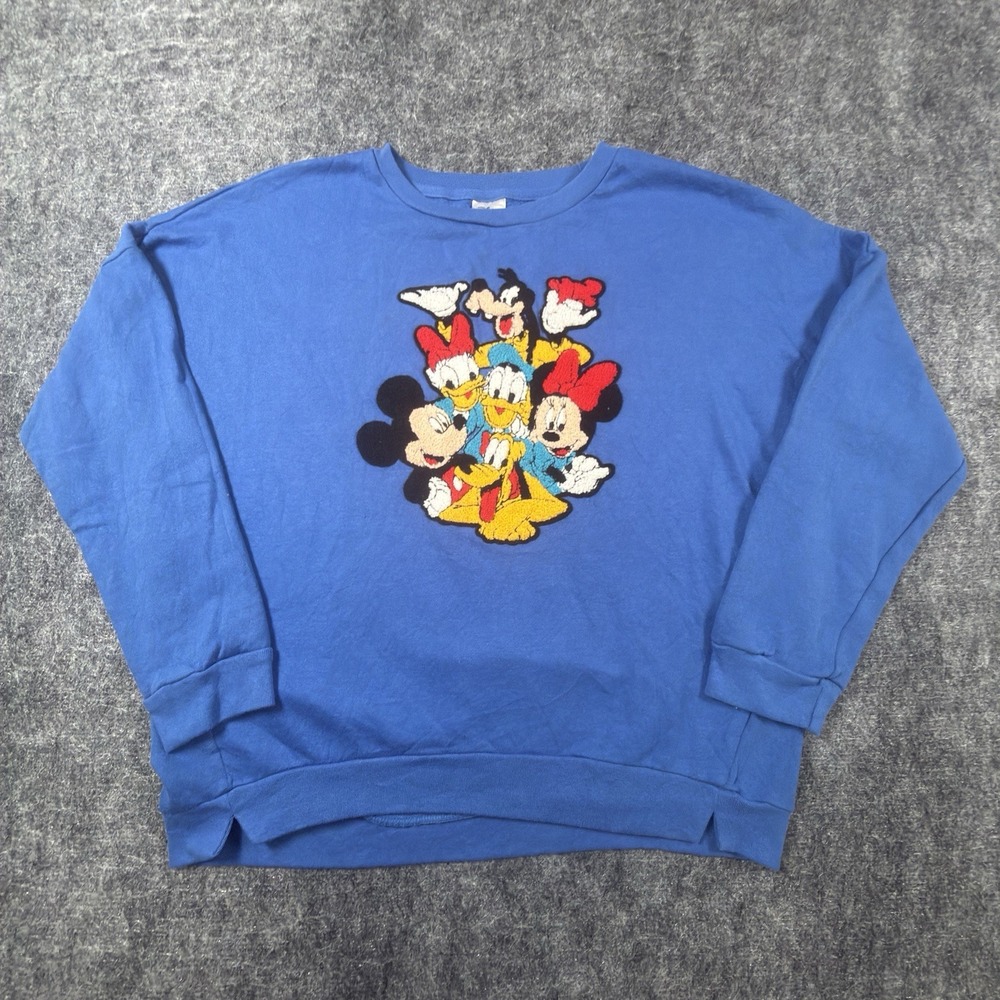 Disney Sweatshirt Women's L Blue Mickey Mouse & Friends Chenille Embroidered Top
